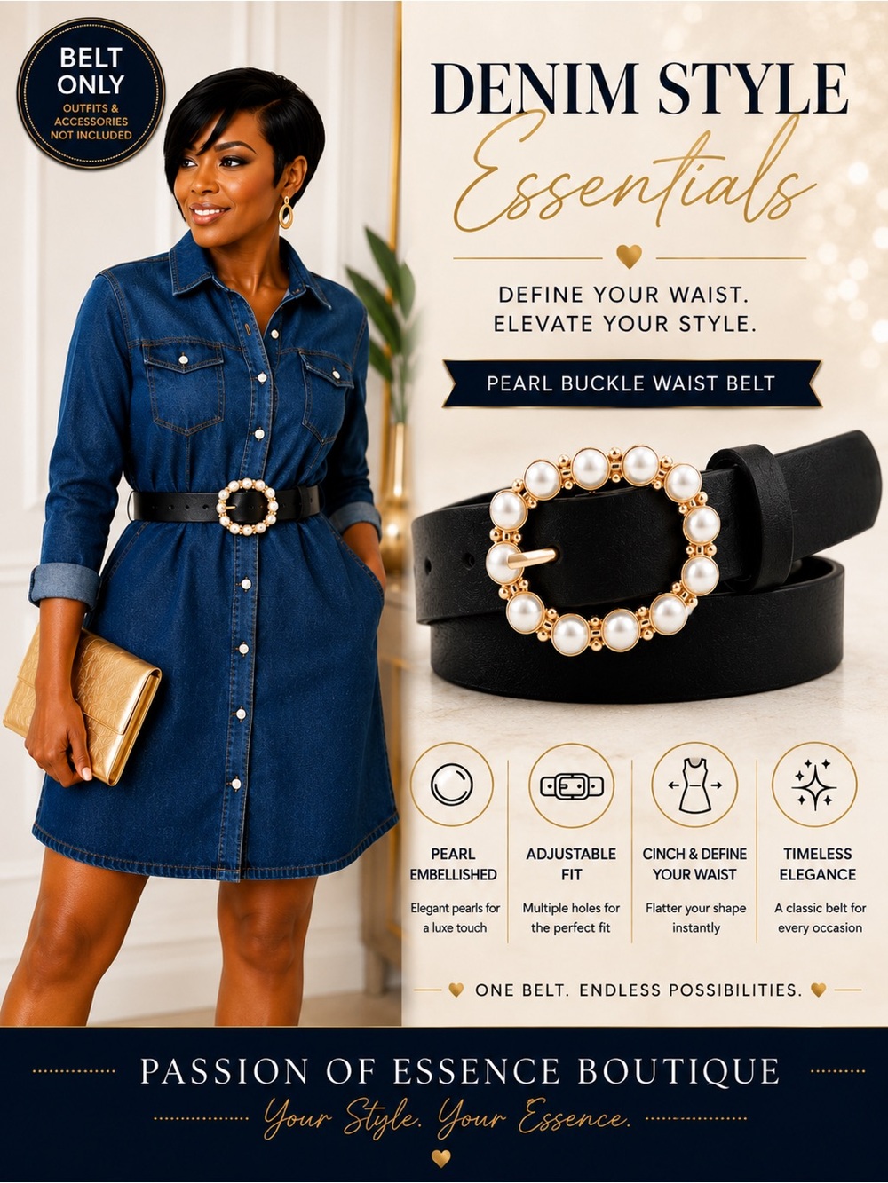 Black Pearl Buckle Waist Belt | Women’s Fashion Waist Cincher